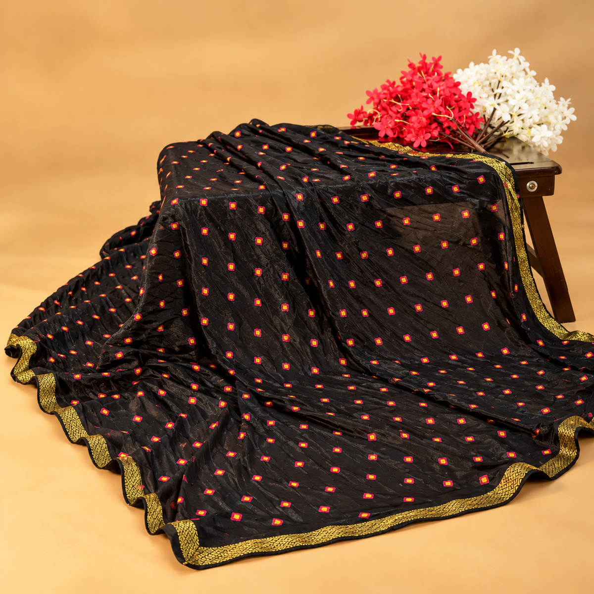 Handcrafted Bandhani Saree | Chinon Silk |  5 colours
