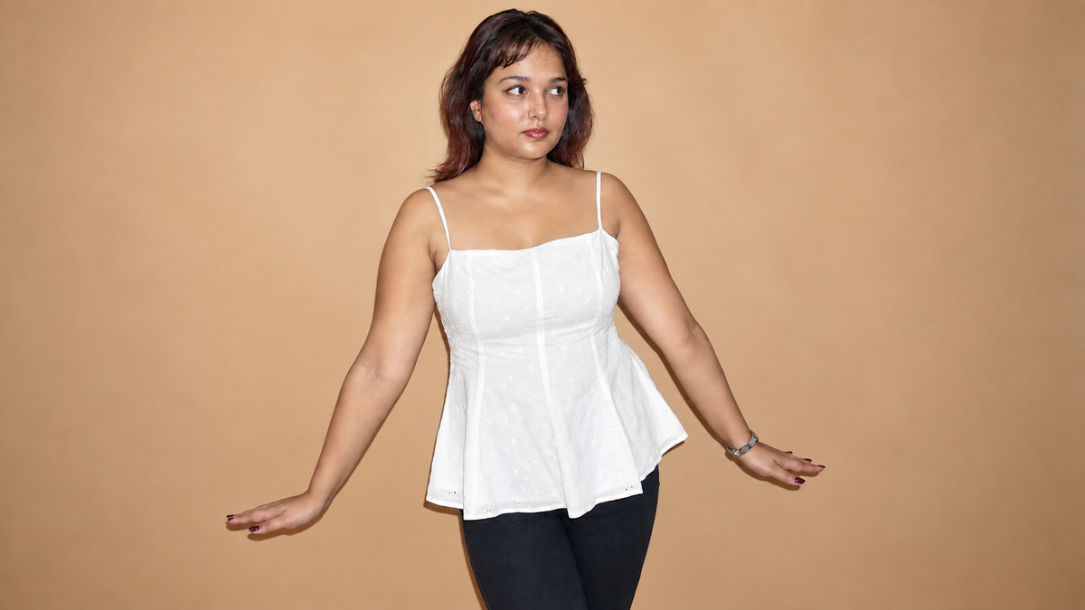 Caroline Top | White Cotton Schiffli Peplum