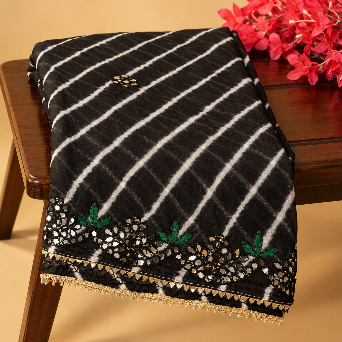 Handmade Saree | Chinon Silk | Leheriya tie-dye handprint
