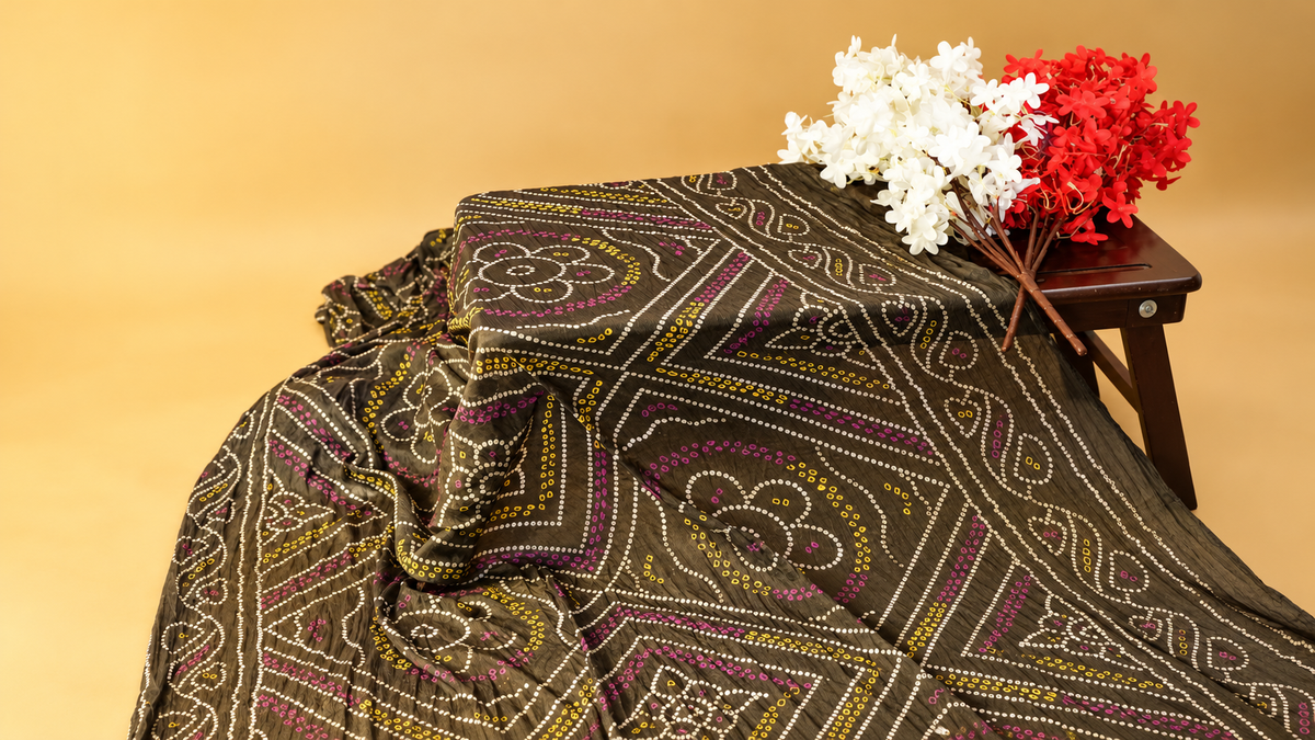 Handmade Bandhani-Style Saree with Multicolour Detailing