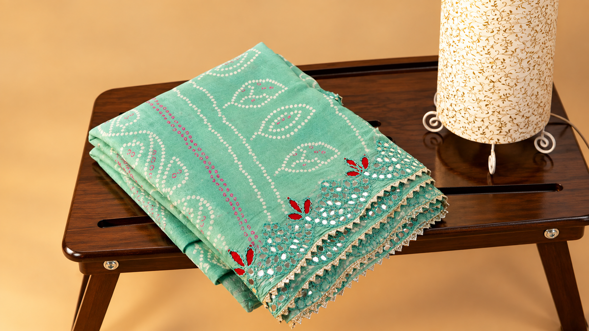 Handmade Chinnon Silk Saree – Sea Green