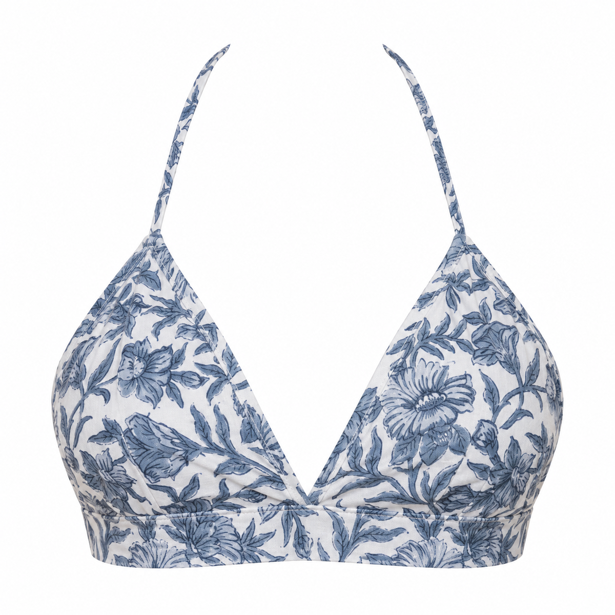 Blue Floral Bagru Hand Block Print Cotton Bralette