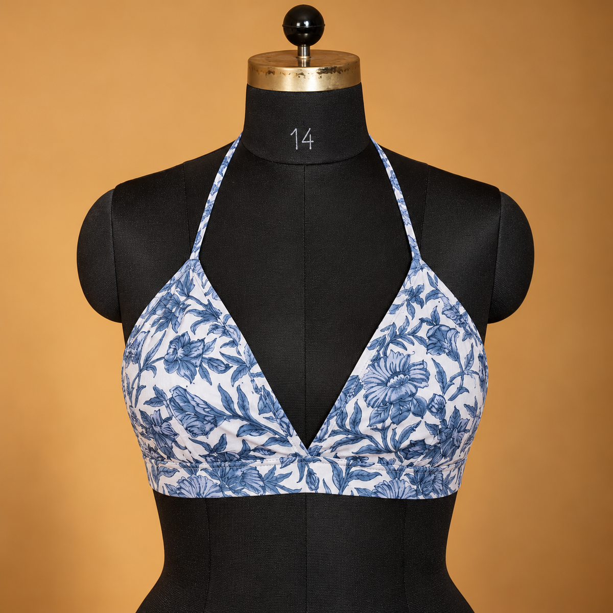 Blue Floral Bagru Hand Block Print Cotton Bralette
