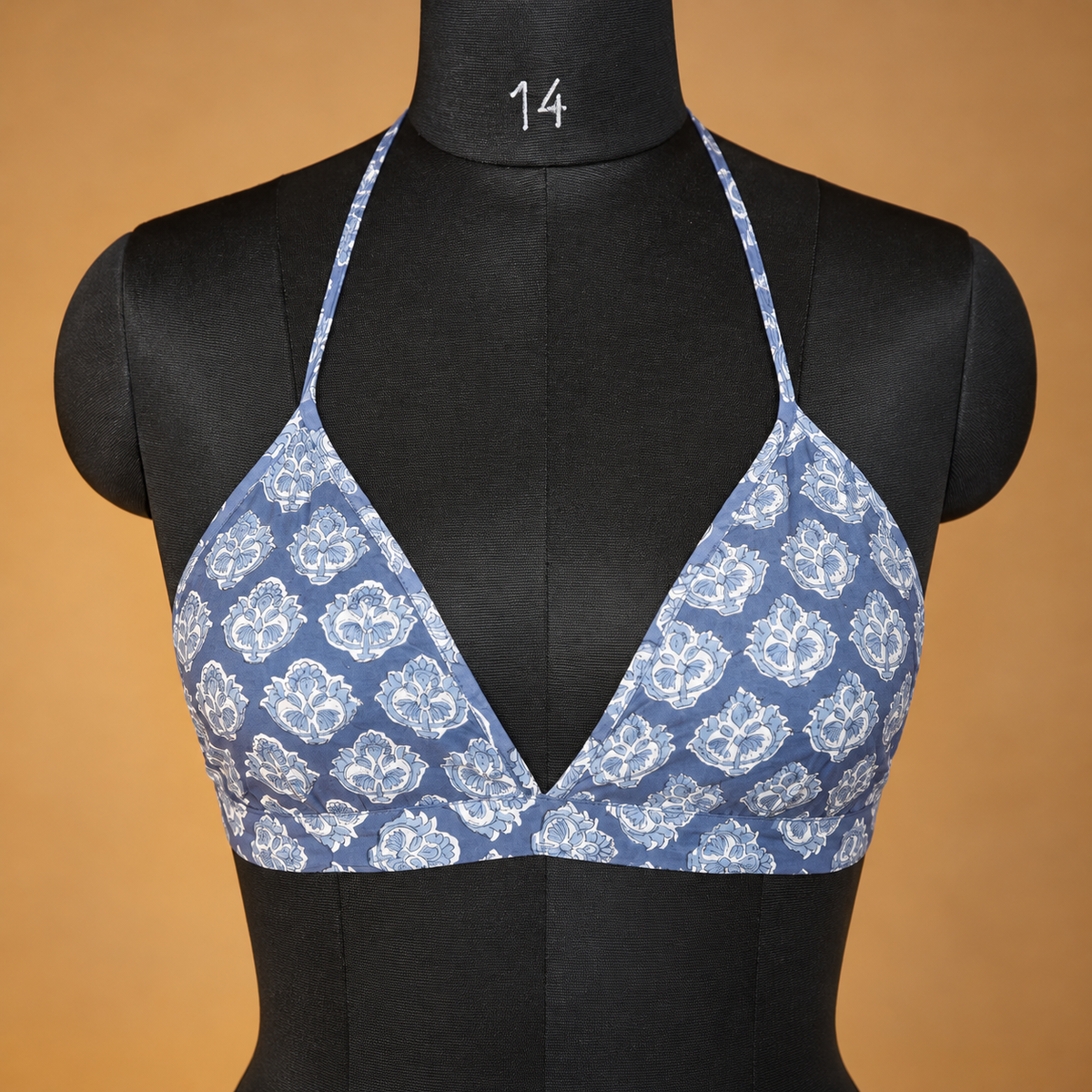 Handmade Indigo Bagru Block Print Cotton Bralette