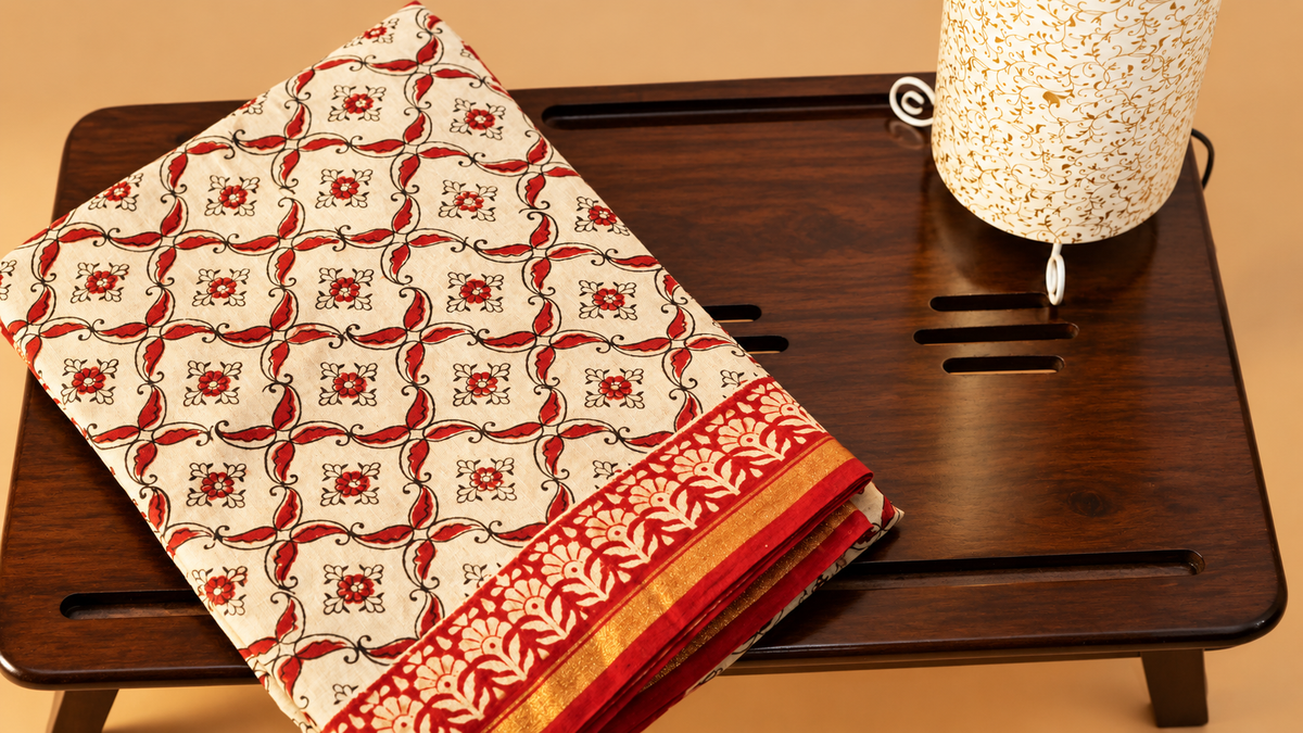 Hand-block Printed Saree | Chanderi Silk