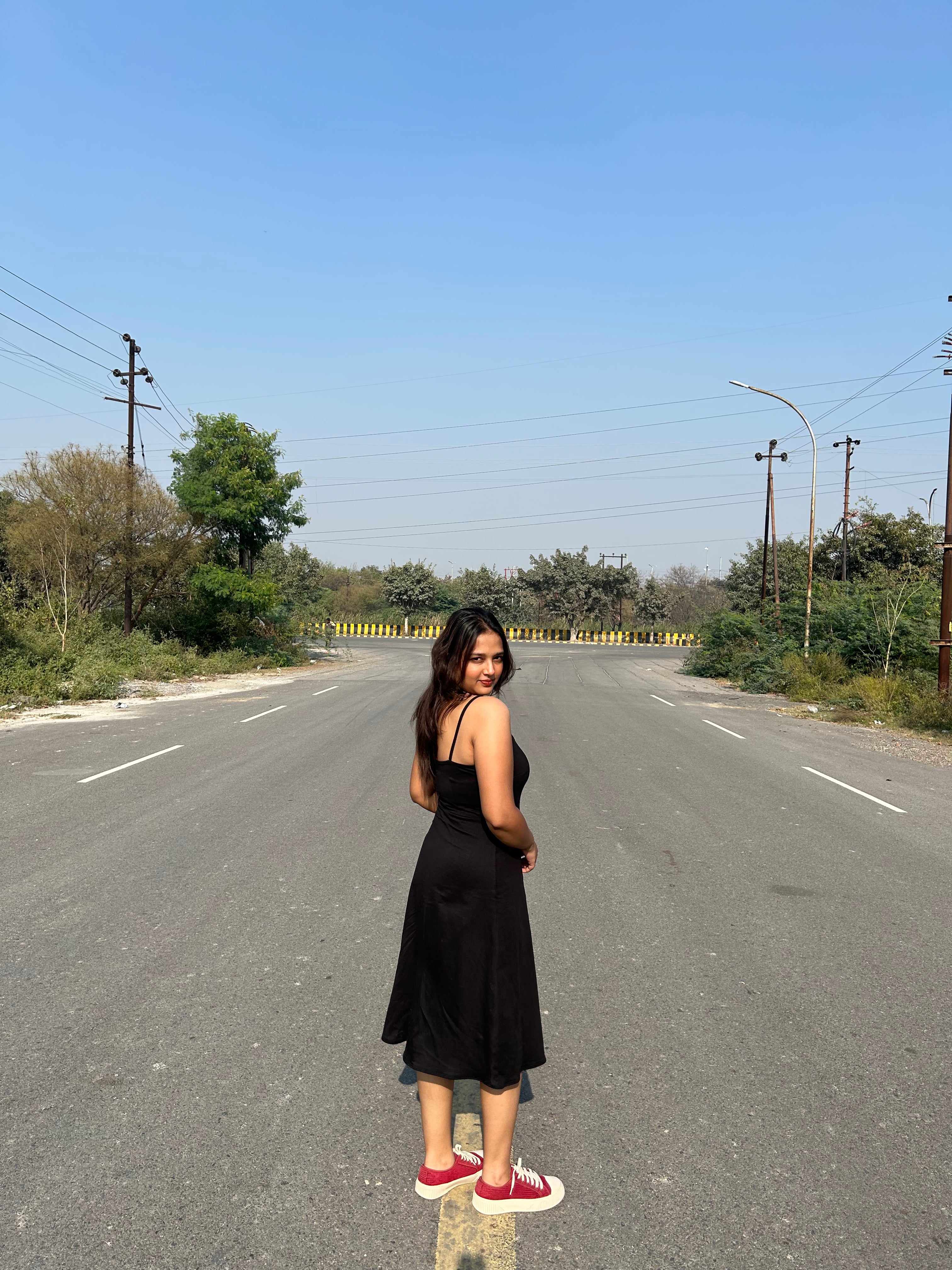 Andrea Black Strapped Midi Dress