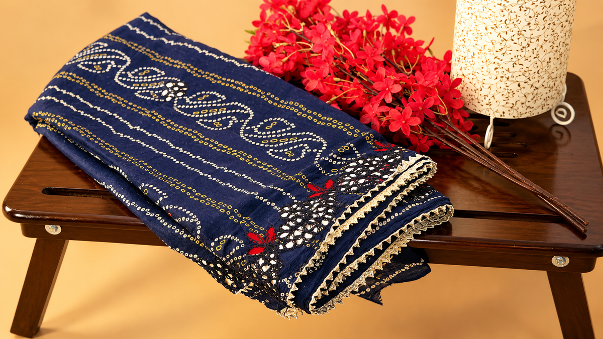 Handmade Chinnon Silk Saree – Royal Indigo Blue