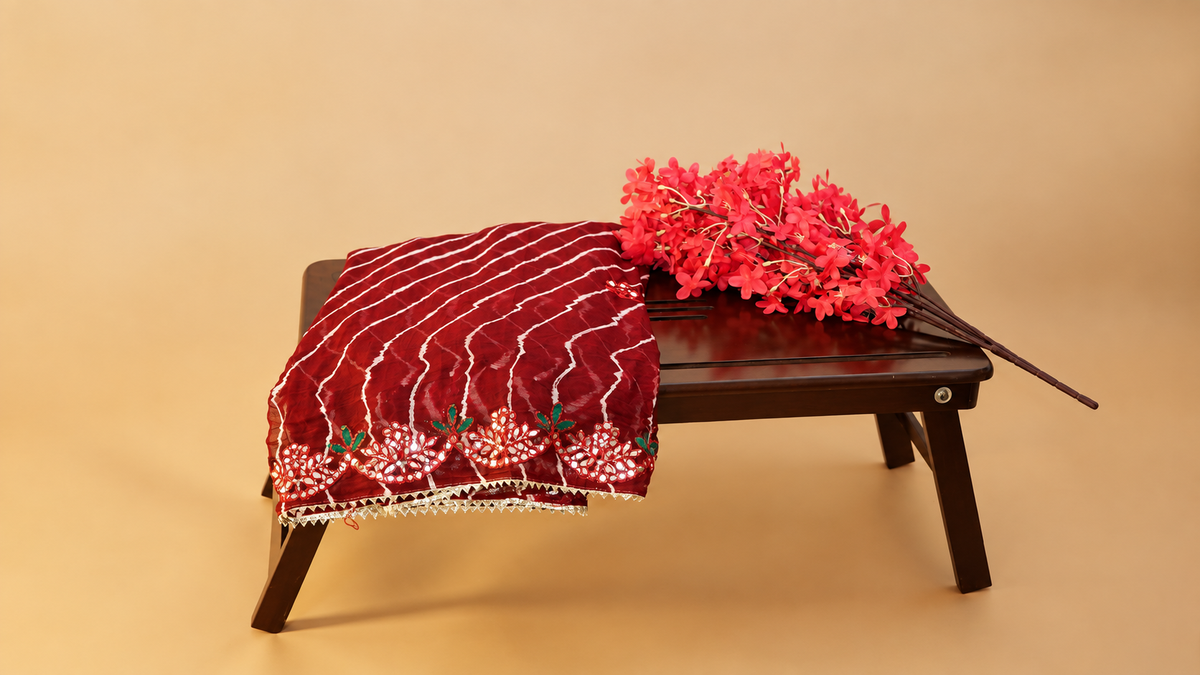 Handmade Saree | Chinon Silk | Leheriya tie-dye handprint