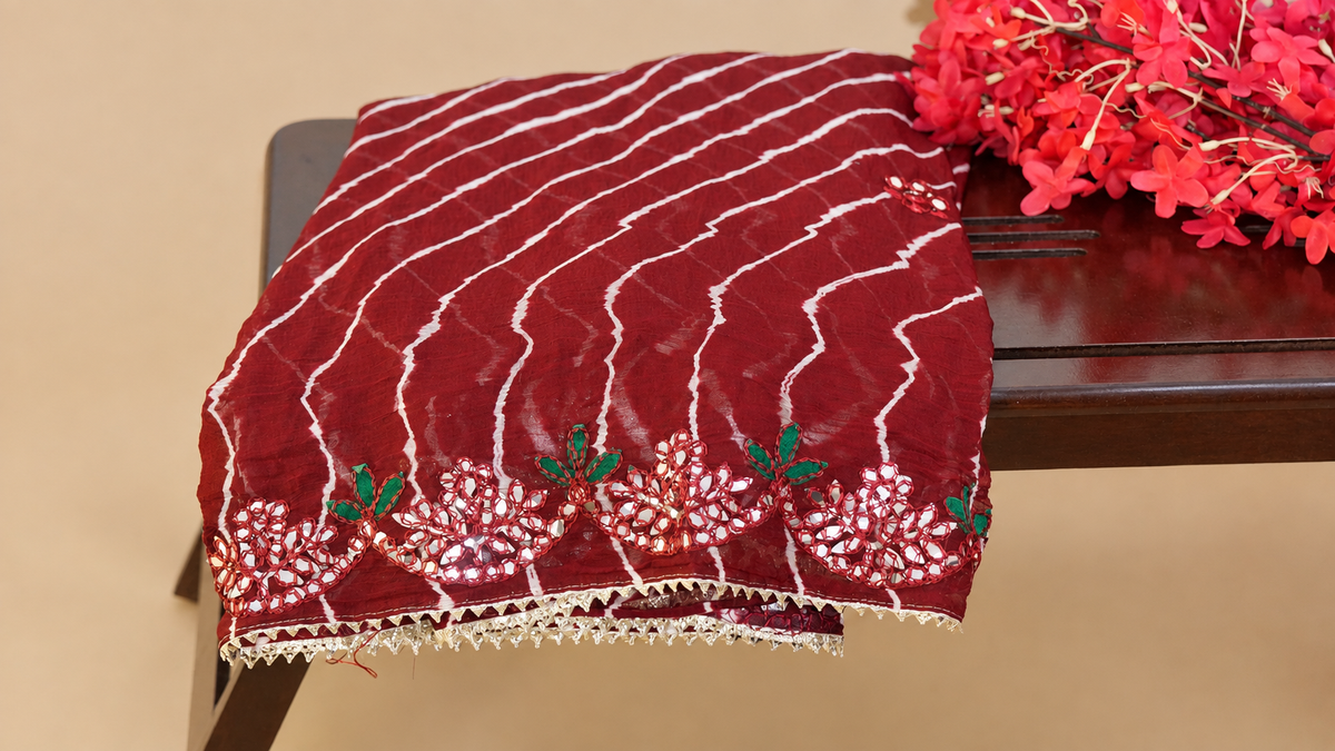 Handmade Saree | Chinon Silk | Leheriya tie-dye handprint