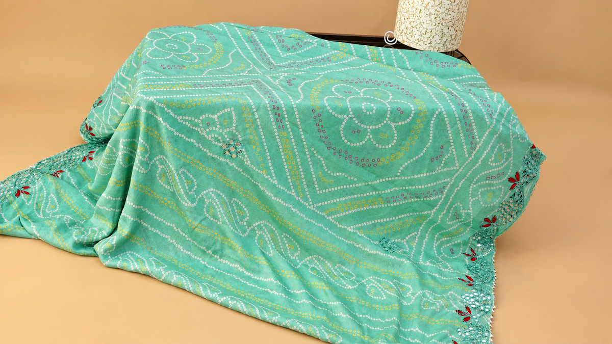 Handmade Chinnon Silk Saree – Sea Green