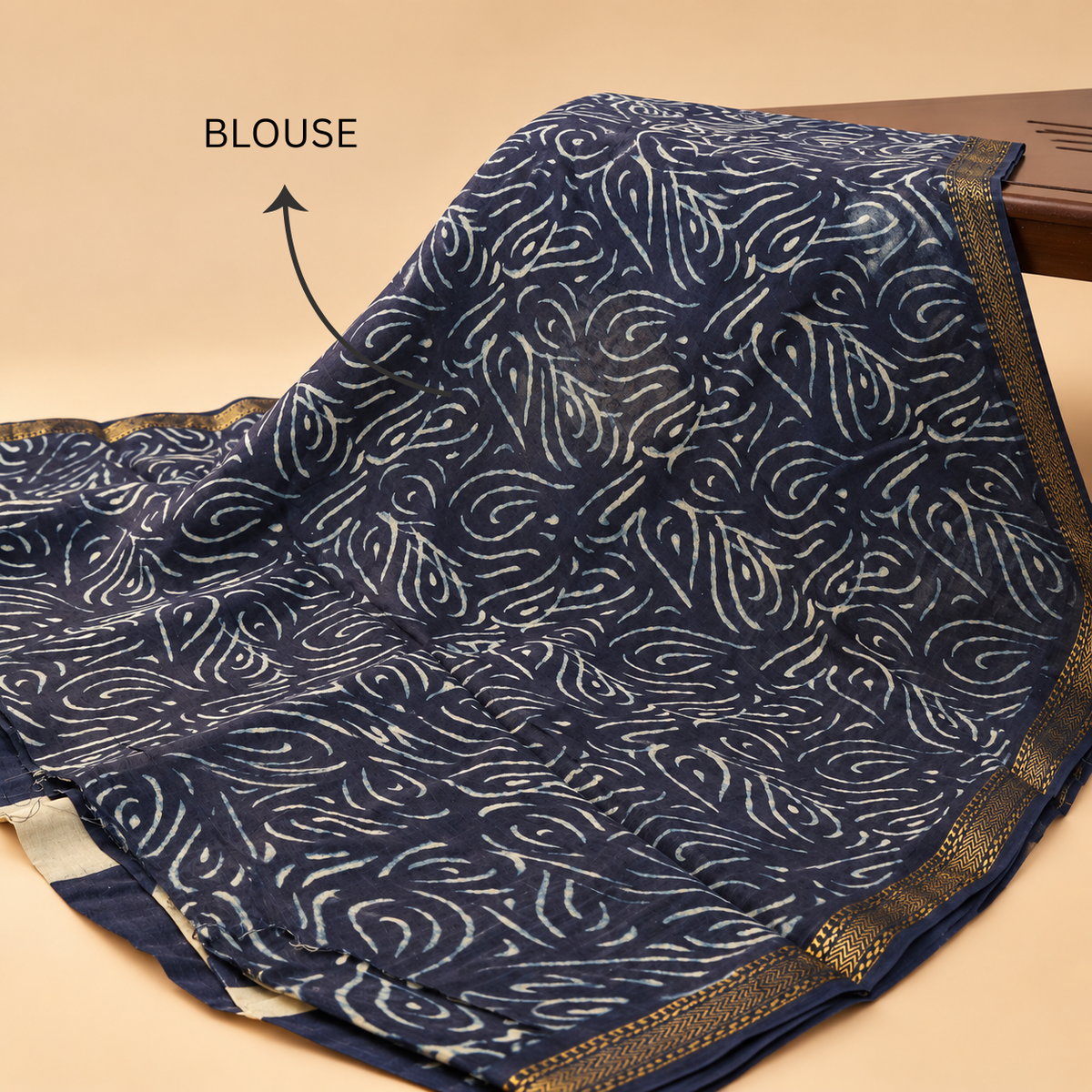 Hand-Block Indigo Printed Saree | Maheshwari Silk