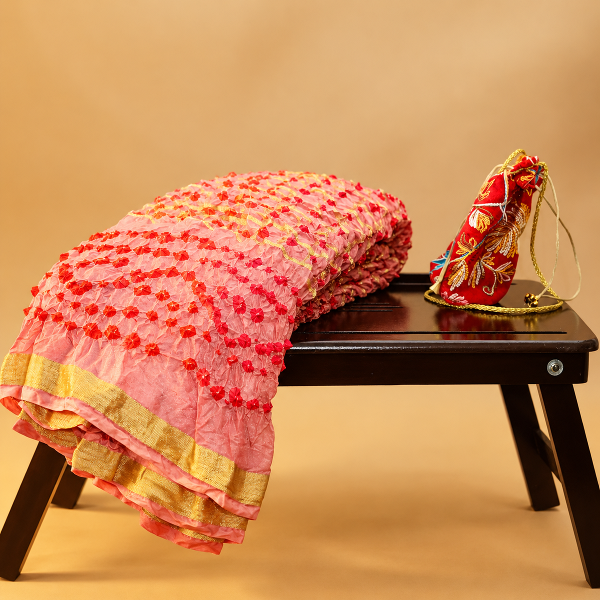 Handcrafted Silk Bandhani Pink Saree