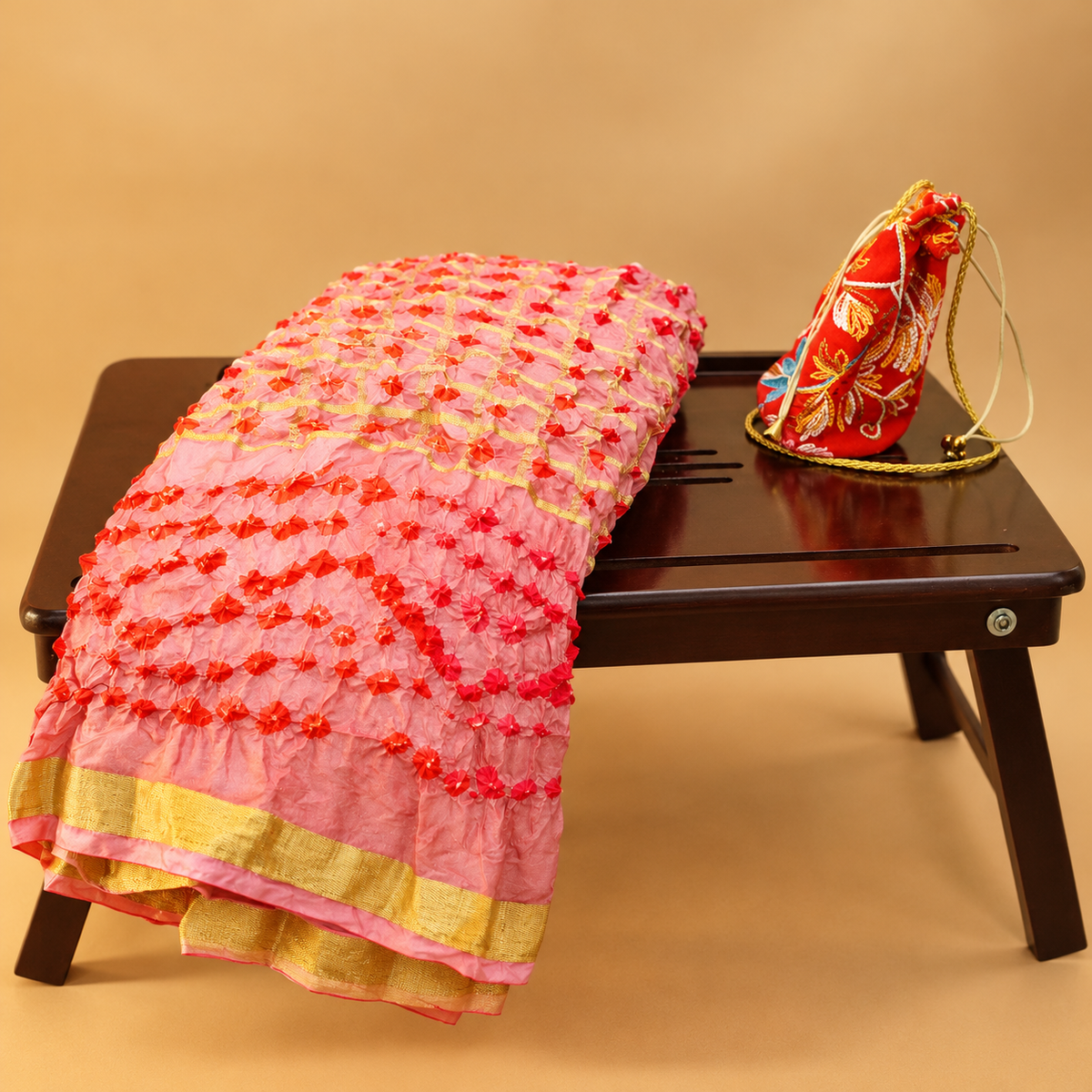 Handcrafted Silk Bandhani Pink Saree