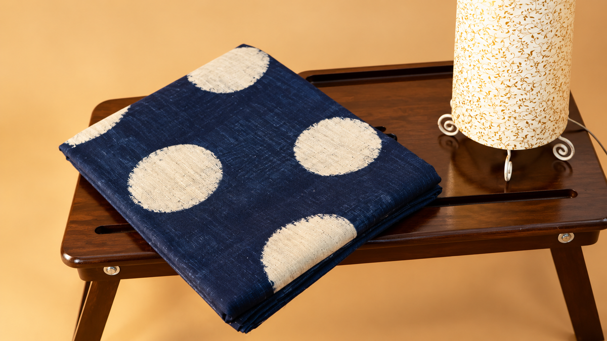 Hand-Block Indigo Printed Saree | Maheshwari Silk