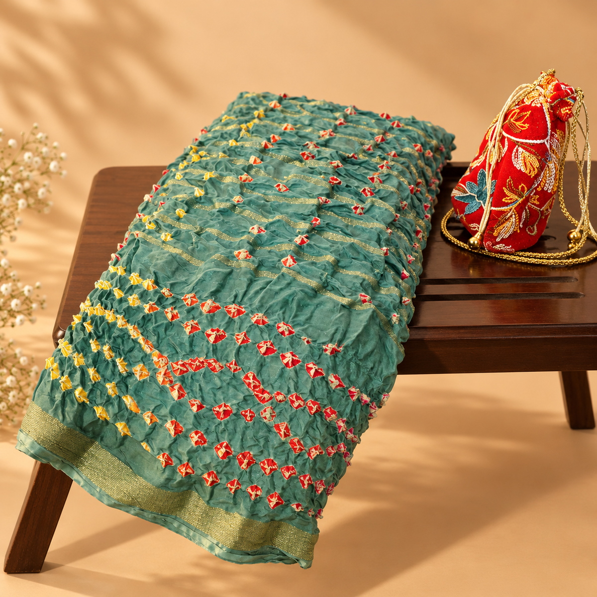Handmade Bandhani Silk Saree