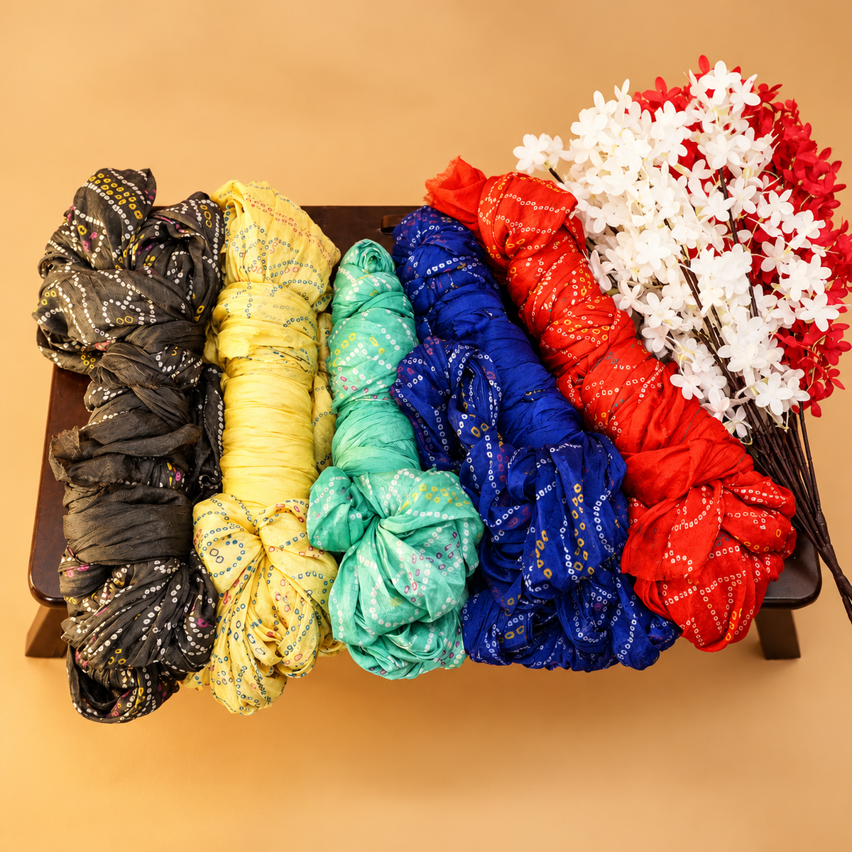 Handmade Bandhani-Style Saree with Multicolour Detailing