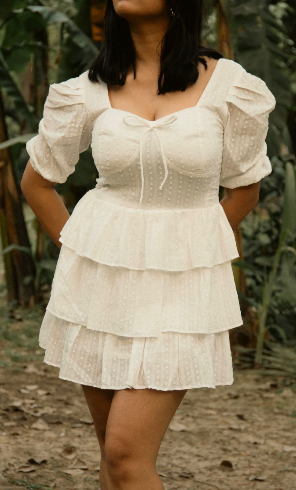 Snowflake | White Textured Cotton Tiered Short Dress