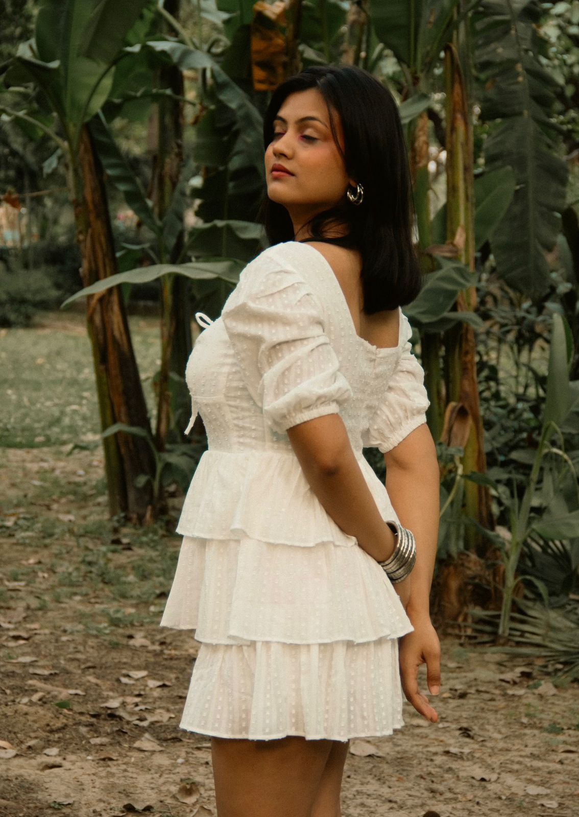 Snowflake | White Textured Cotton Tiered Short Dress