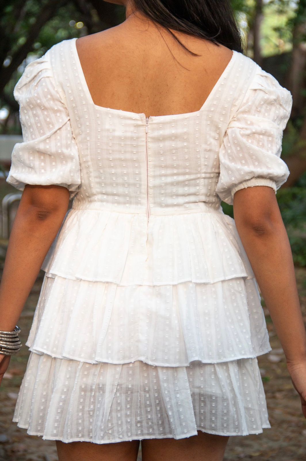 Snowflake | White Textured Cotton Tiered Short Dress
