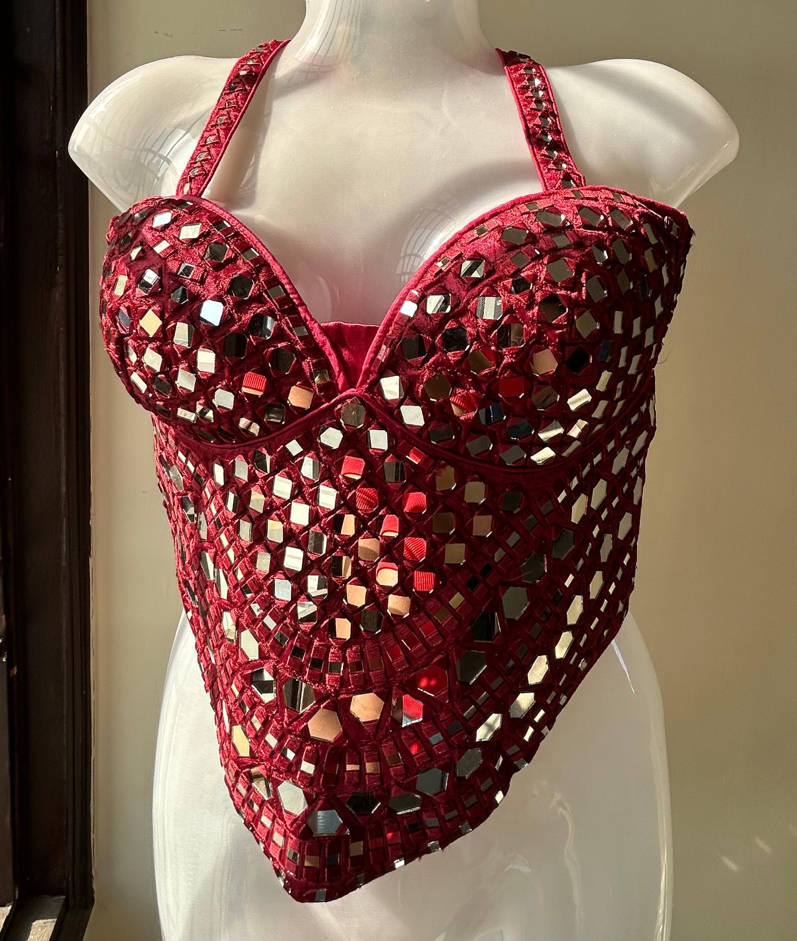 Maroon Mirror Embellished Corset Top