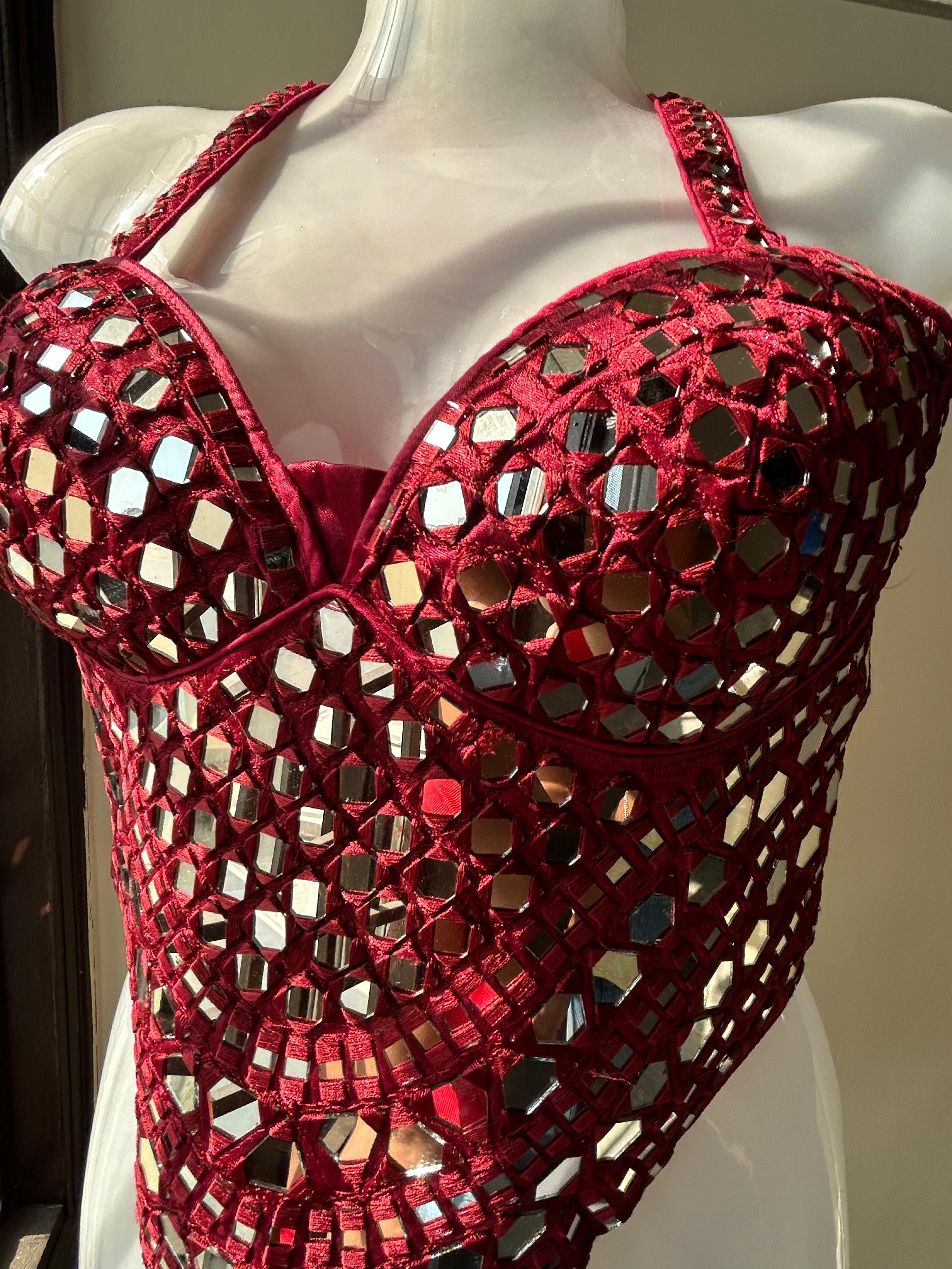 Maroon Mirror Embellished Corset Top