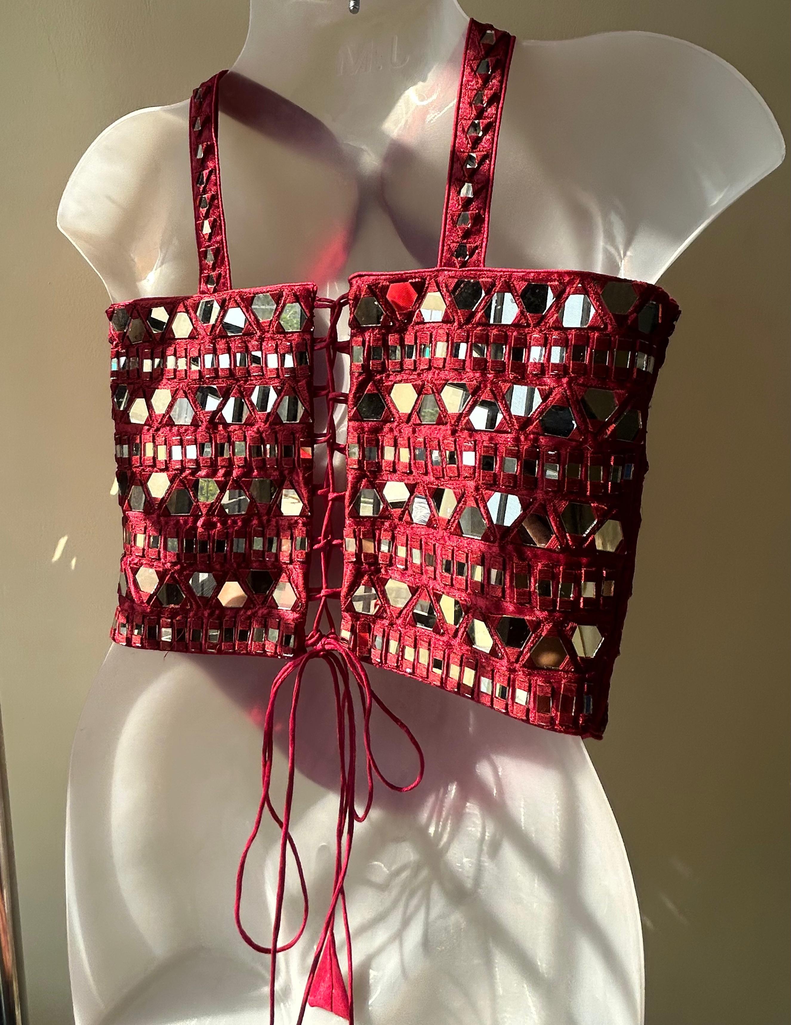 Maroon Mirror Embellished Corset Top