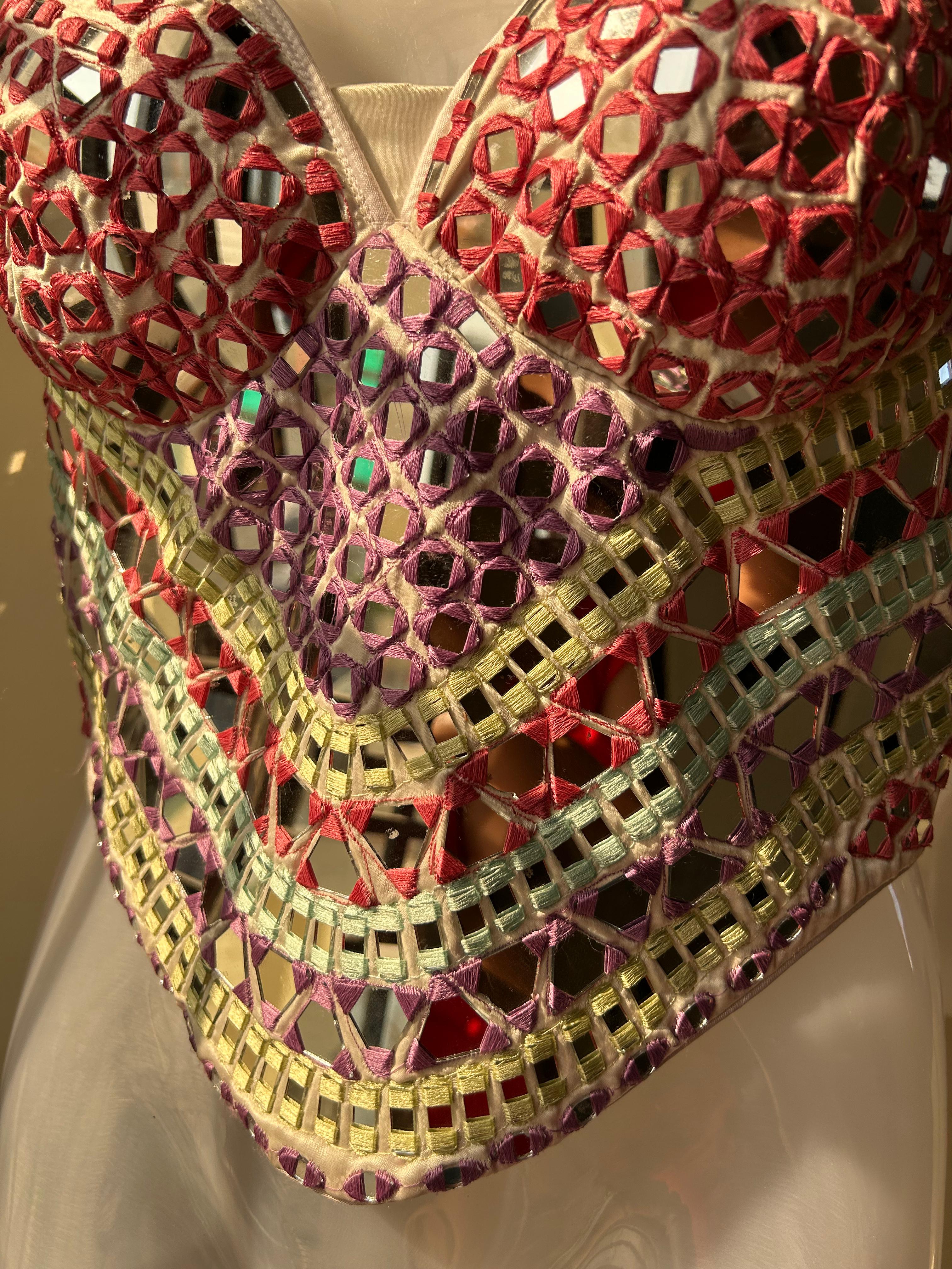 Multicolor Mirror Embellished Corset Top