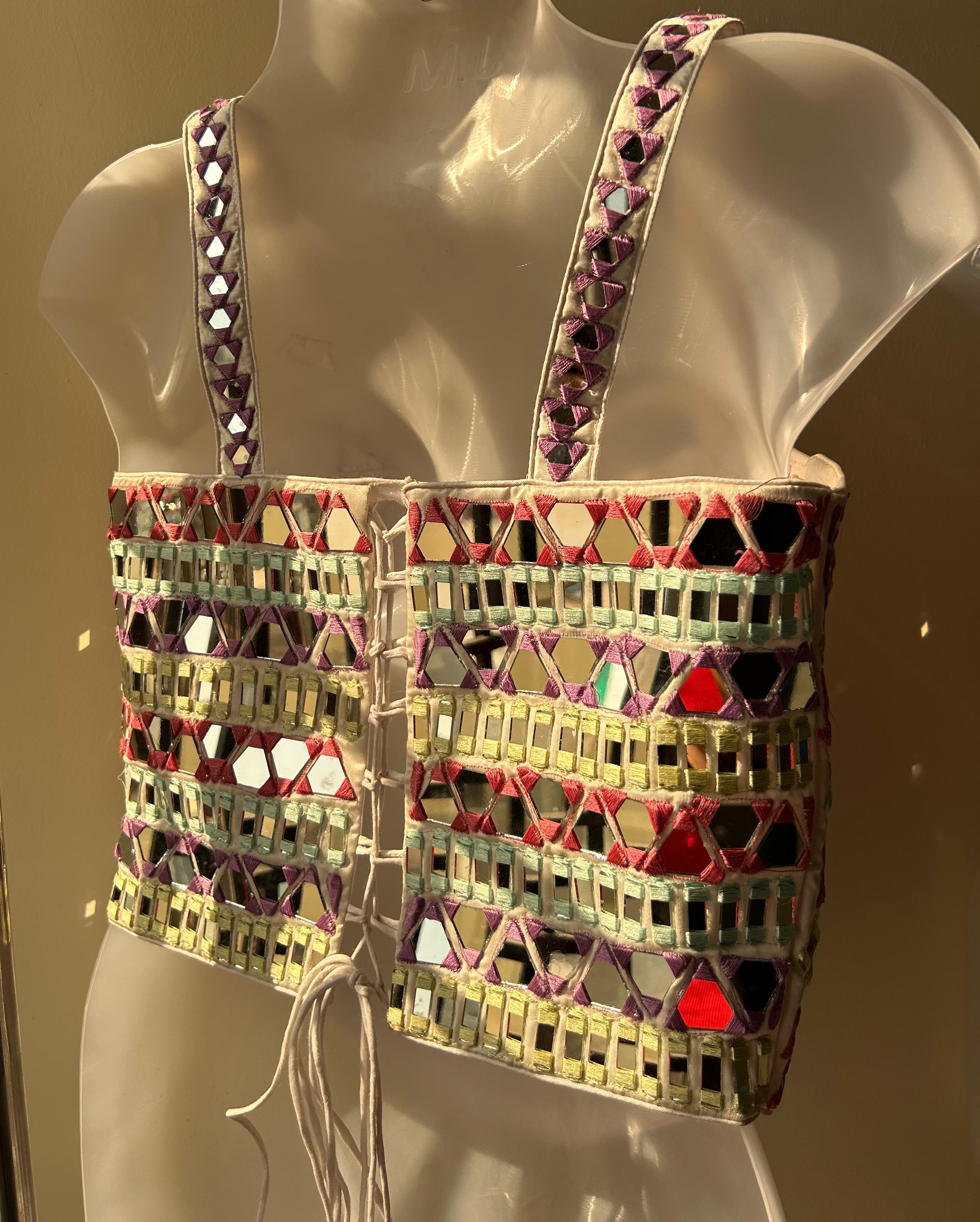 Multicolor Mirror Embellished Corset Top