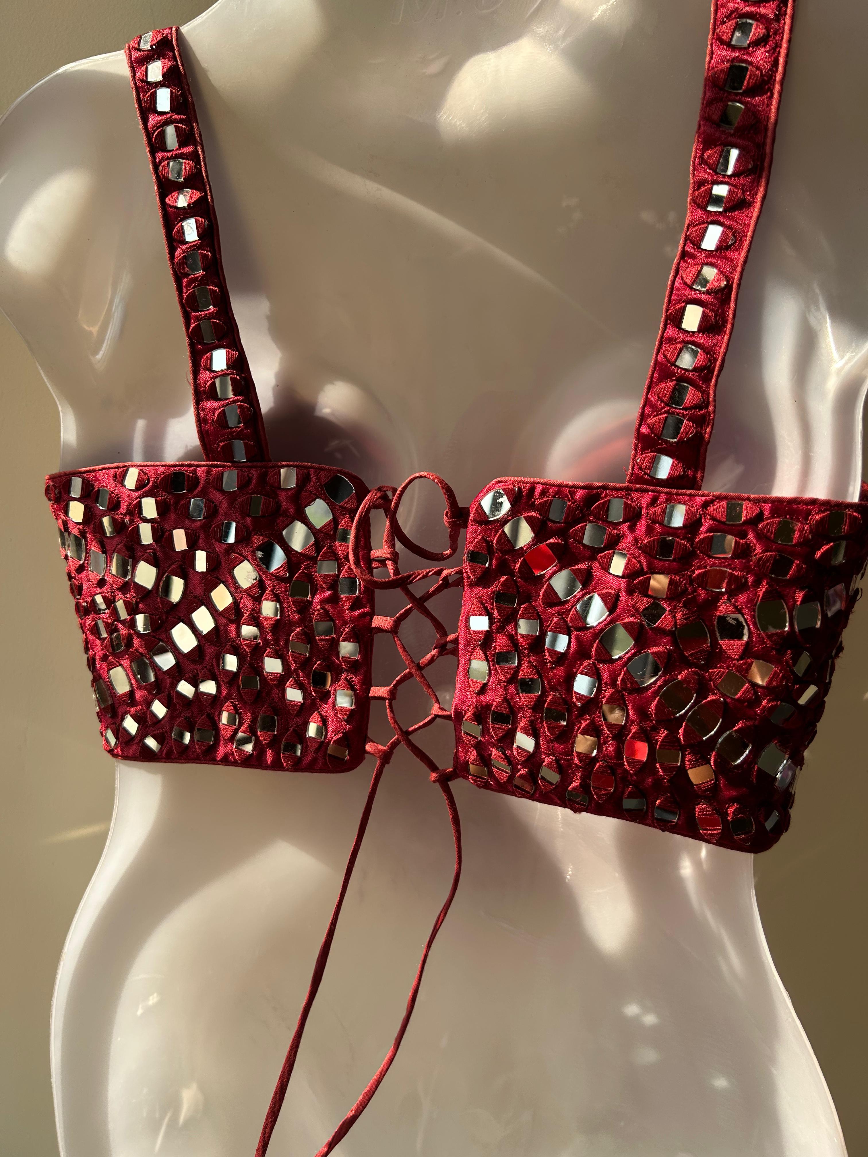 Maroon Mirror Lace-Up Blouse