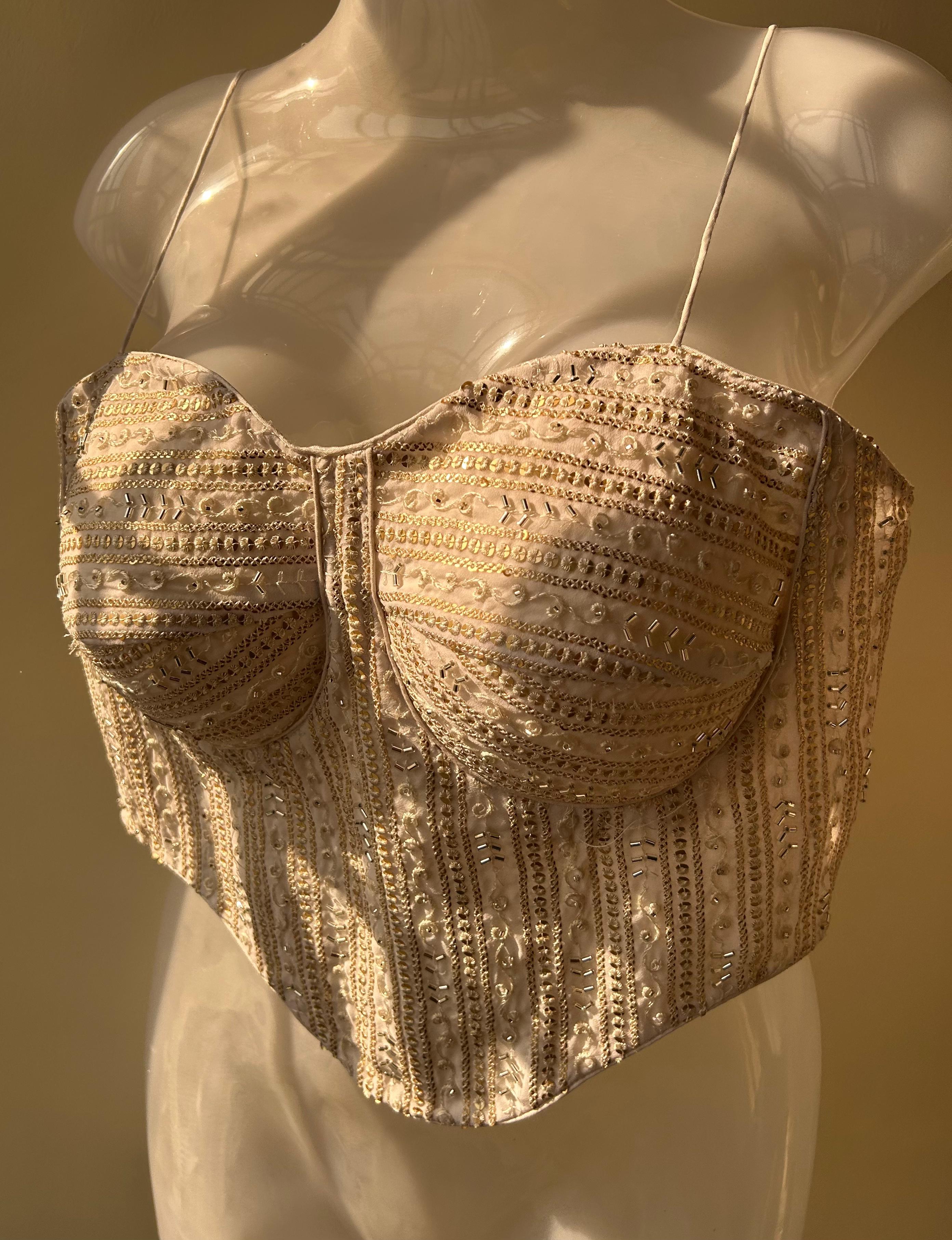 Champagne Pearl Embellished Corset Blouse