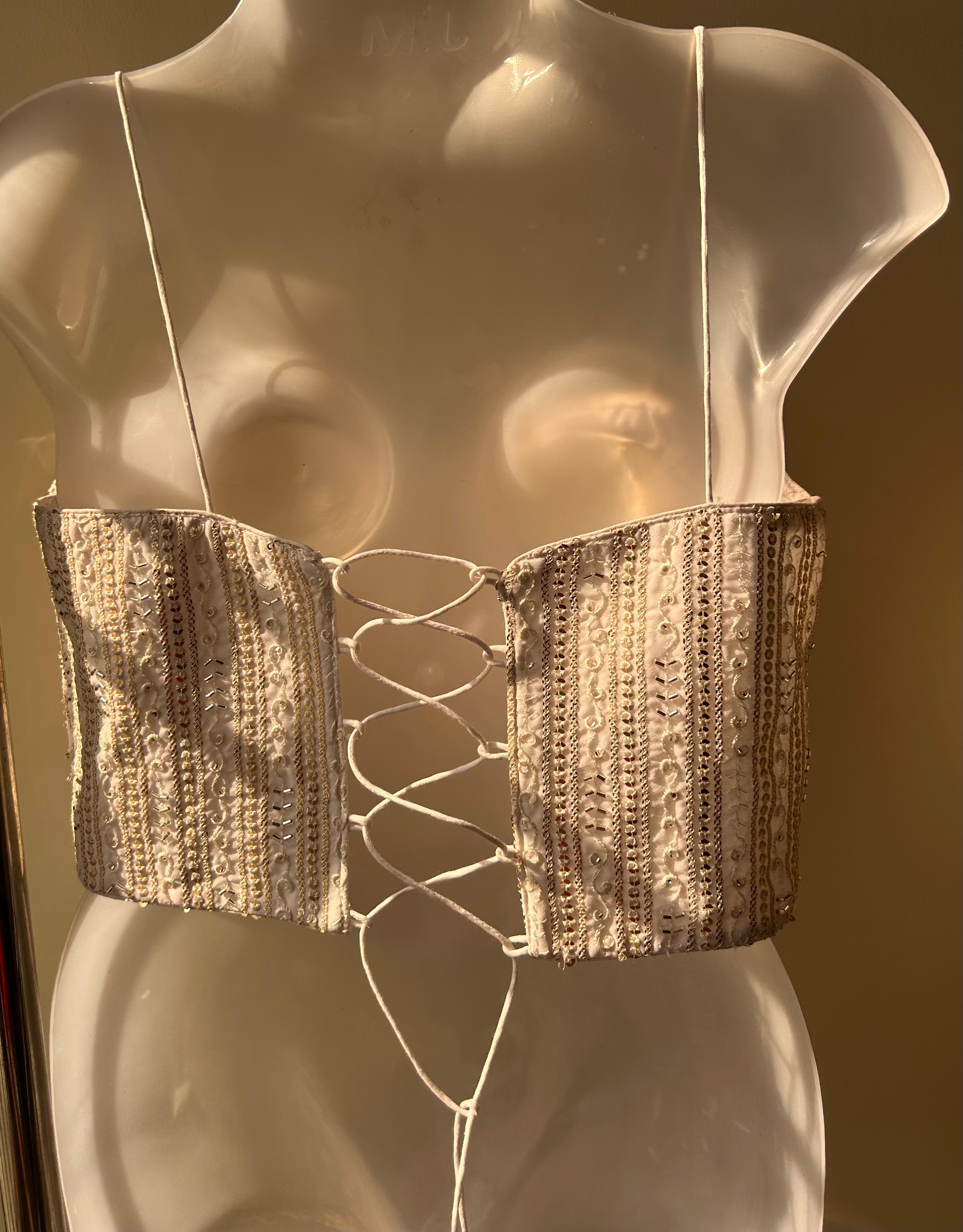 Champagne Pearl Embellished Corset Blouse