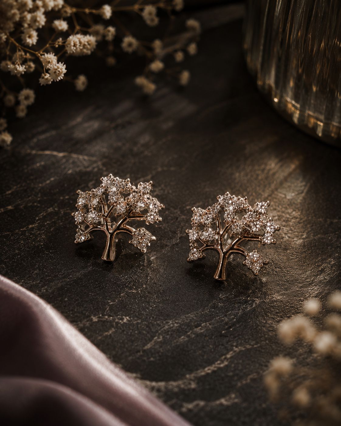 Blossom Tree Crystal Stud Earrings – silver Finish