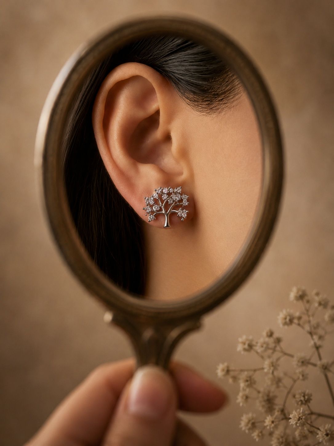 Blossom Tree Crystal Stud Earrings – silver Finish