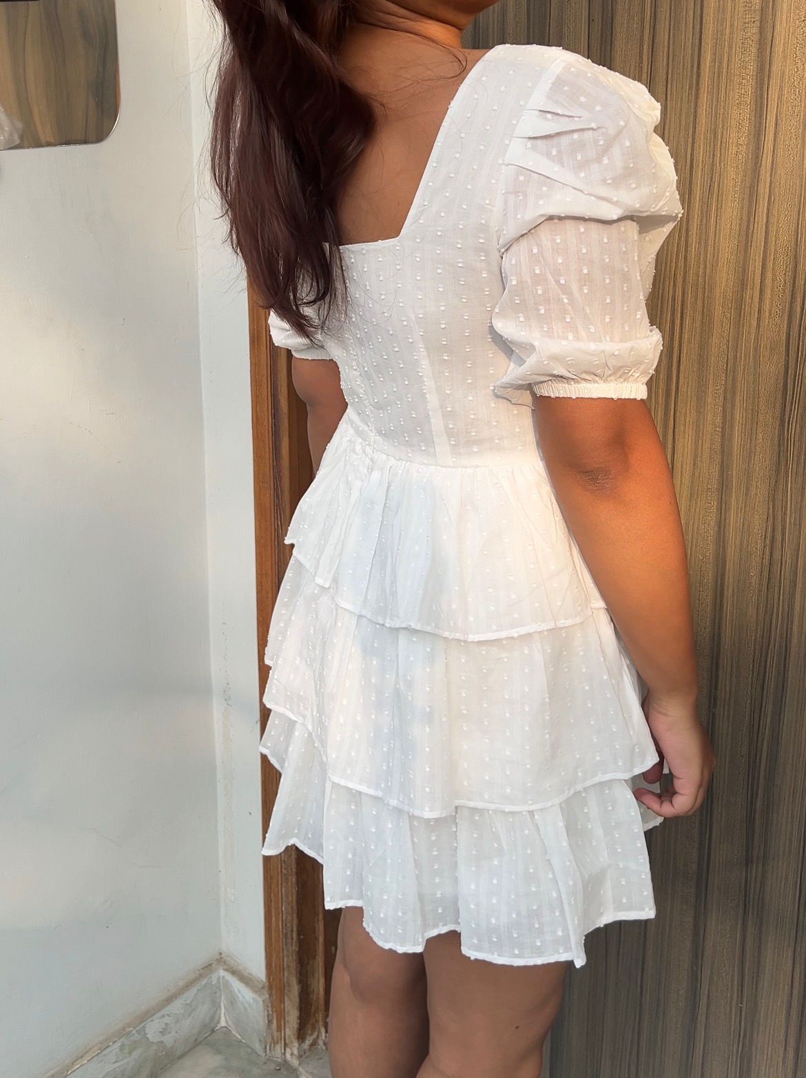 Snowflake | White Textured Cotton Tiered Short Dress