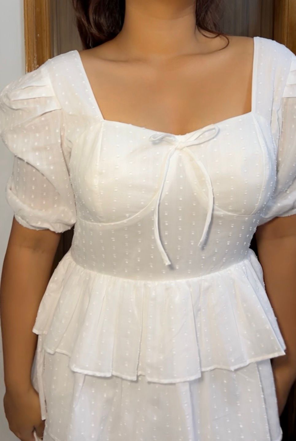 Snowflake | White Textured Cotton Tiered Short Dress