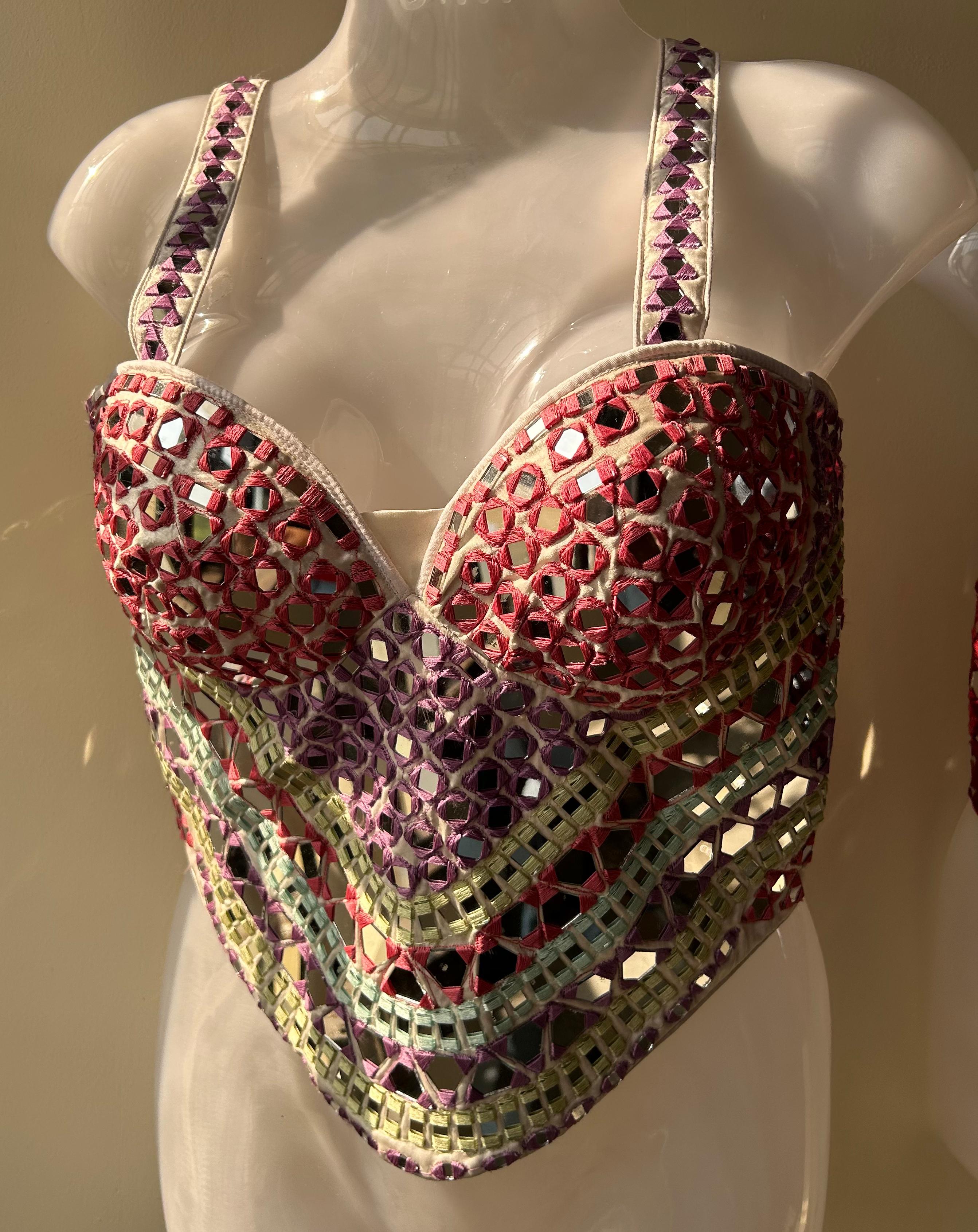 Multicolor Mirror Embellished Corset Top