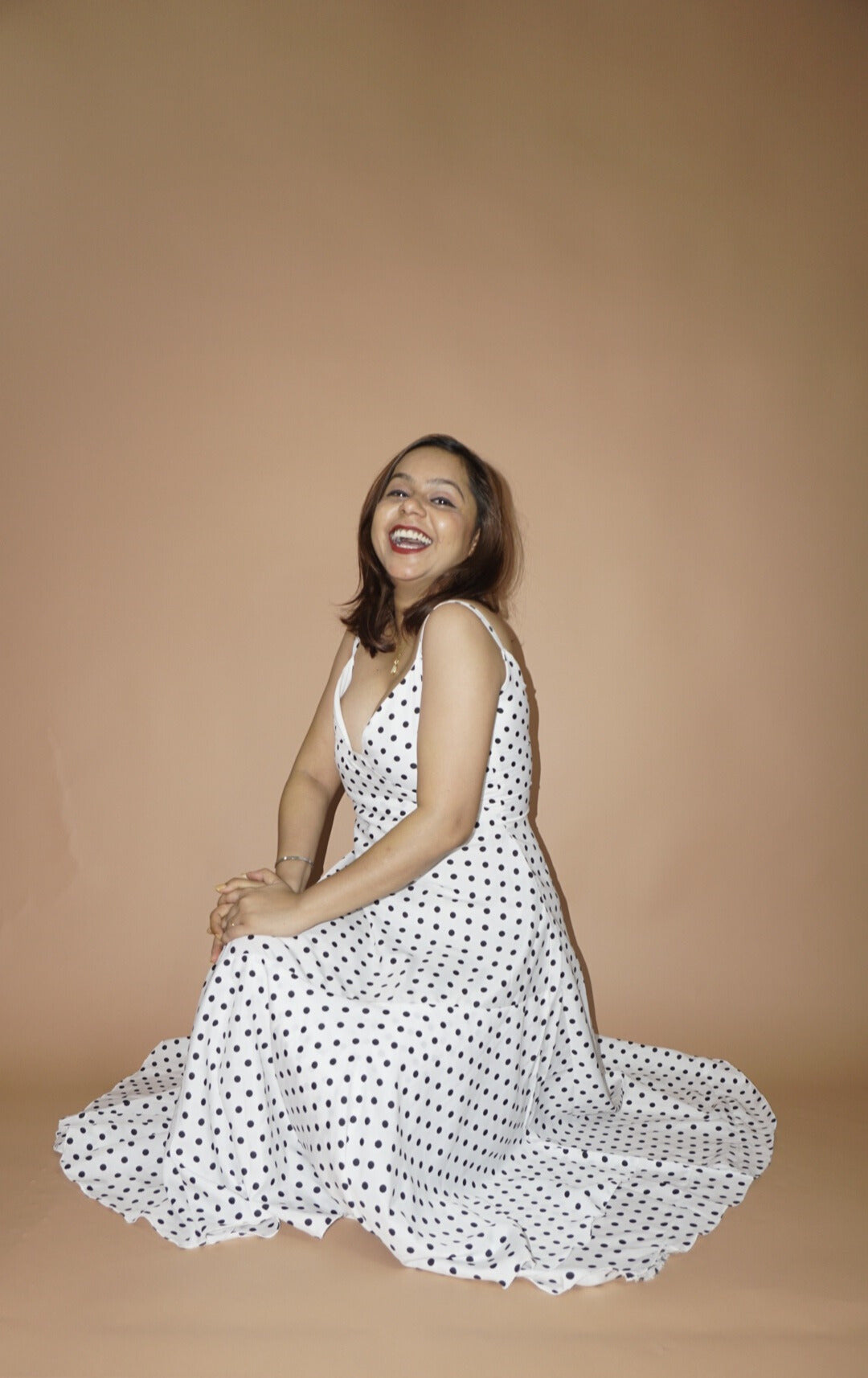 Amour | White-Black Strapped Polka Dots Tiered Dress